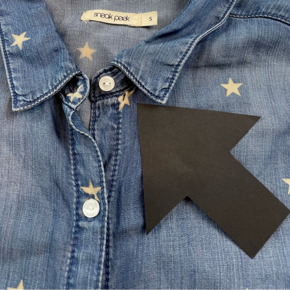 SNEAK PEEK • Blue Chambray Denim Star Print Long Sleeve Button-Down Shirt - Picture 11 of 14